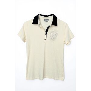 Maserati Women’s Rhinestone Logo Polo Shirt Size 2XL Cream Navy